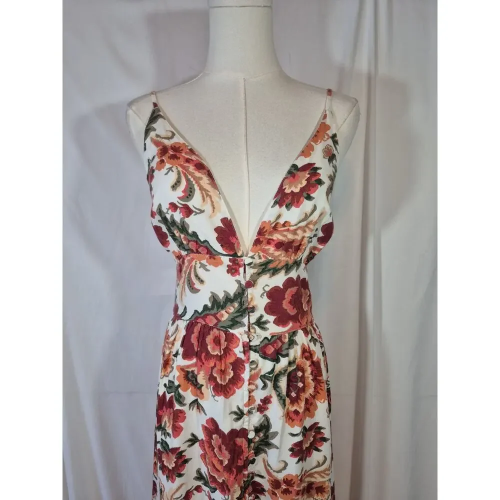 Abercrombie And Fitch Linen Blend Orange Green Floral Maxi Dress Small